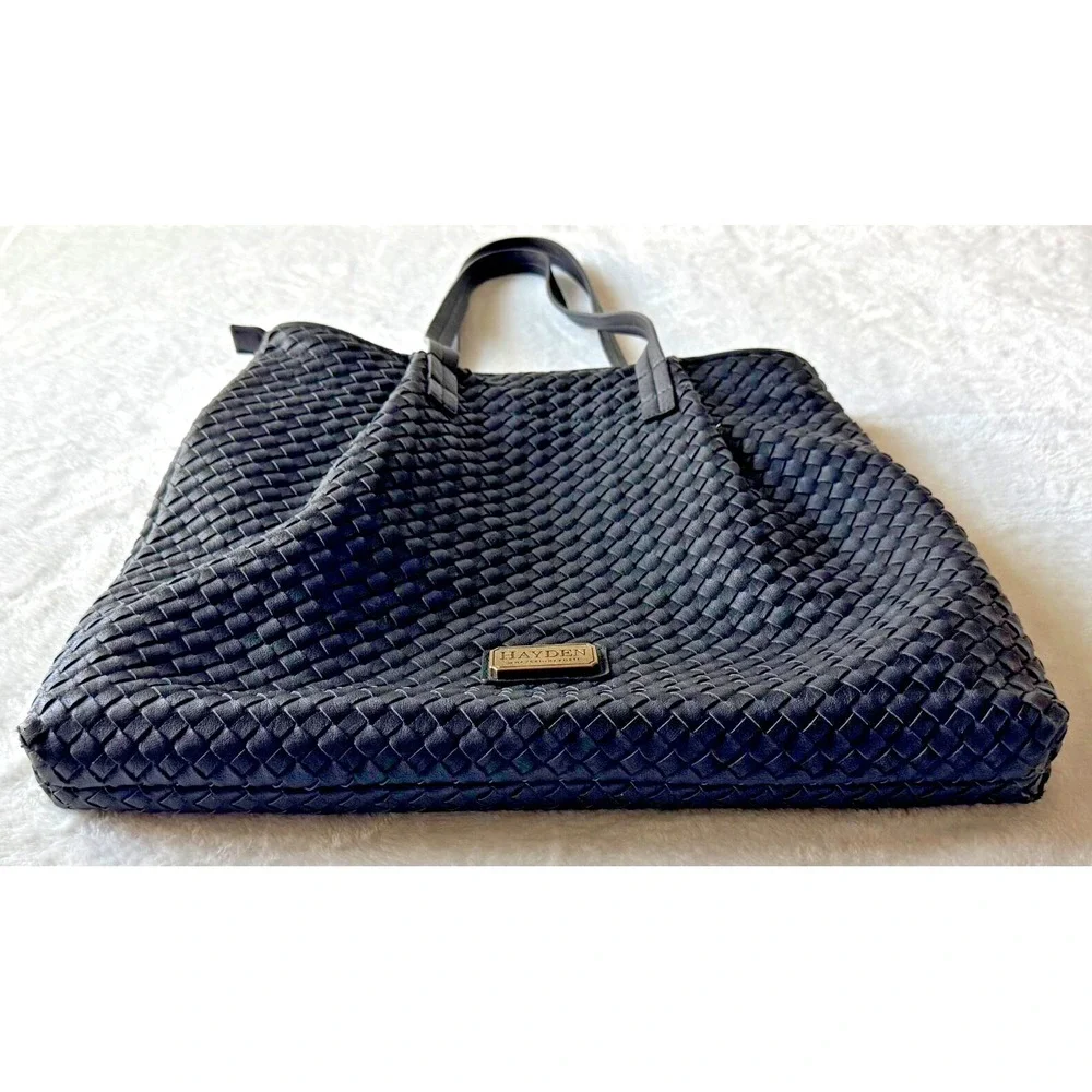 Hayden by Hayden Harnett‎ Shoulder Bag Black Woven Vegan Leather Tote Shopping